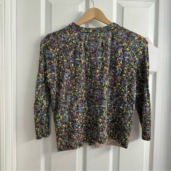 St. John SoCa Knit Blouse Top Button Up Colorful Wool Ribbed Luxury Size Small - Picture 4 of 7
